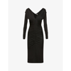 ET OCHS V-NECK RUCHED STRETCH-WOVEN MIDI DRESS