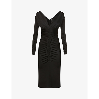 Et Ochs V-neck Ruched Stretch-woven Midi Dress In Black