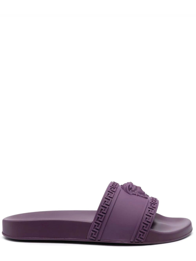 Versace Purple Debossed-medusa Detail Pool Slides