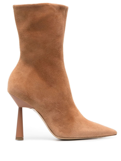Gia Borghini Rosie 7 100mm Suede Ankle Boots In Brown