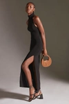 Norma Kamali Halter Turtleneck Side Slit Dress In Black