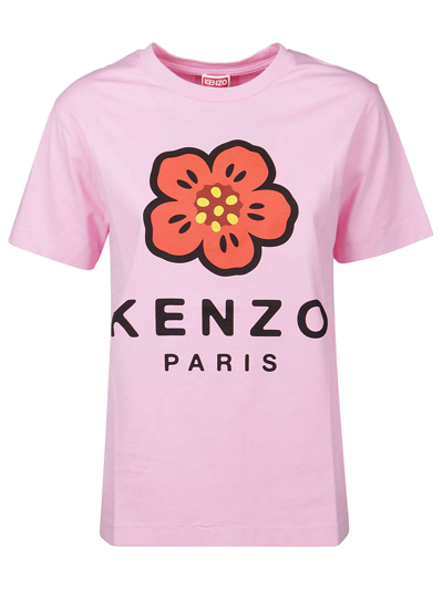 Kenzo Printed Logo Loose Cotton Jersey T-shirt In Pink