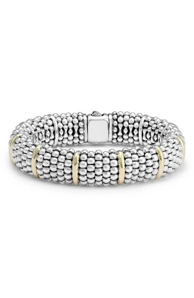 Lagos Sterling Silver Signature Caviar Bracelet With 18k Yellow Gold Stations In Silver/gold