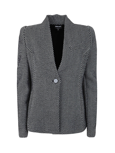 Giorgio Armani Jacquard Diagonal Wool Blazer In Grey