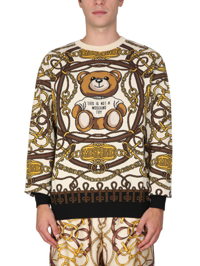 Moschino Men's  White Other Materials Sweater In Multicolor