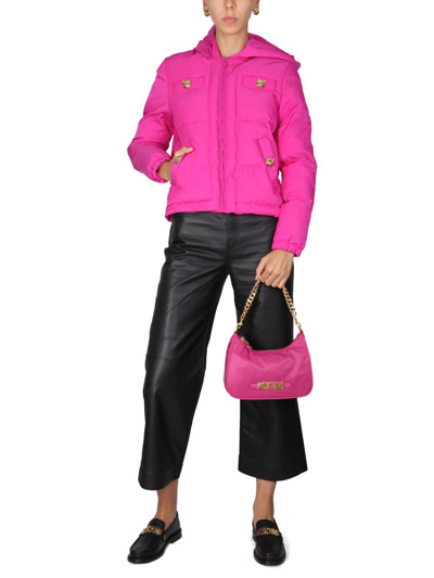 Moschino Quilted Satin Bomber Jacket In Fuchsia