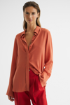 Reiss Eden Silk Button-up Blouse In Orange