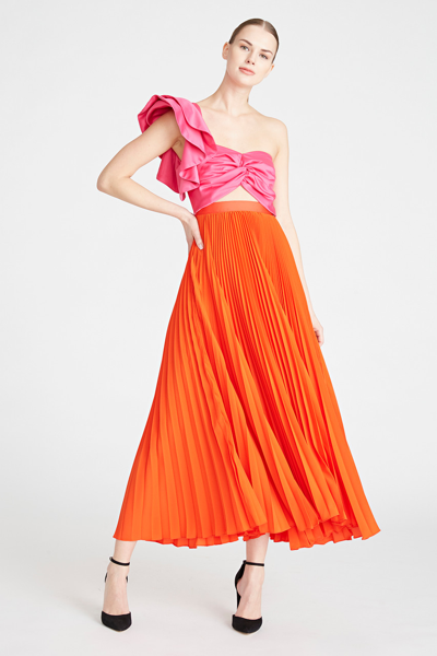 Amur Cleopatra One-shoulder Pleated Maxi Dress In Orange