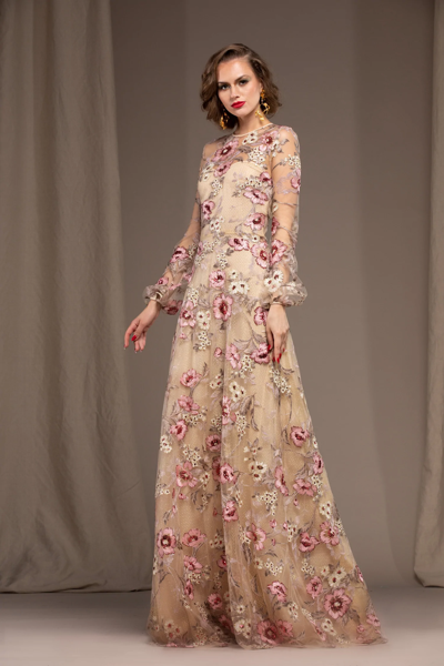 Naeem Khan Floral Embroidered Gown