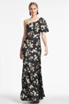Sachin & Babi Aubrey One-shoulder Floral Satin Charmeuse Body-con Gown