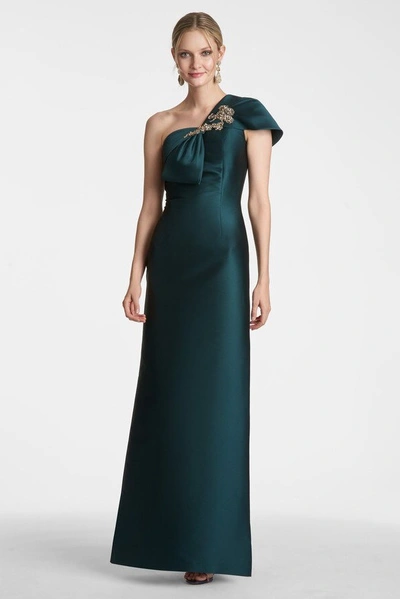 Sachin & Babi Ines Flower-embellished Bow Gown In Green