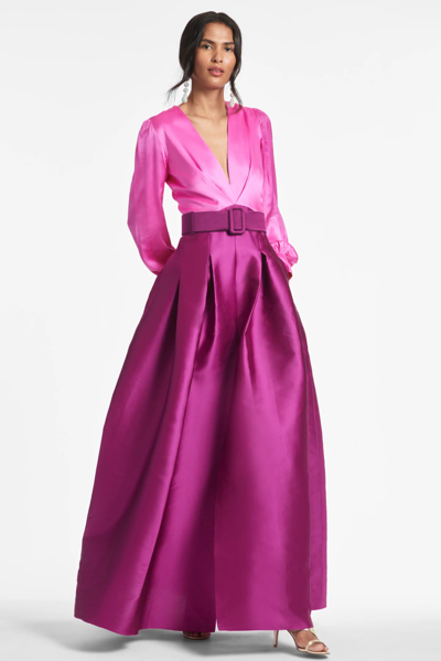 Sachin & Babi Zoe Belted Gown In Pink Magenta