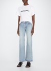 Balenciaga Distressed Holes Straight-leg Ankle Jeans In Light Blue