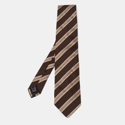 Pre-owned Gucci Vintage Brown Striped Silk Tie