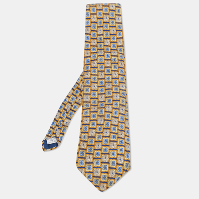 Pre-owned Givenchy Vintage Yellow & Blue Floral Motif Silk Tie