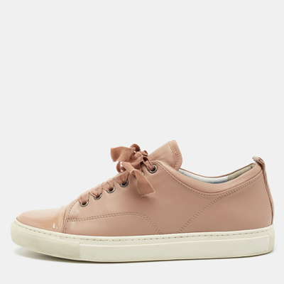 Pre-owned Lanvin Dusty Pink Leather And Patent Cap Toe Low-top Sneakers Size 40