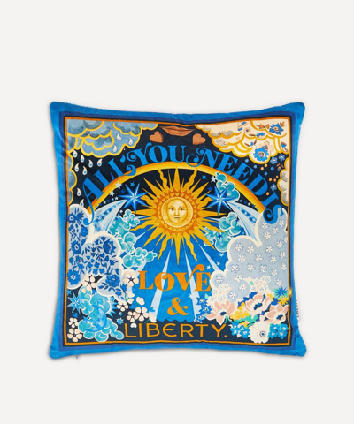 Liberty All You Need Is Love &  Square Velvet Cushion In Blue