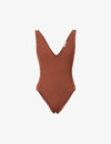 Victoria Beckham Fitted V-neck Stretch-woven Bodysuit In Brown