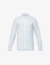 Orlebar Brown Giles Linen Textured Tailored Fit Button Down Shirt In Pale Blue/white