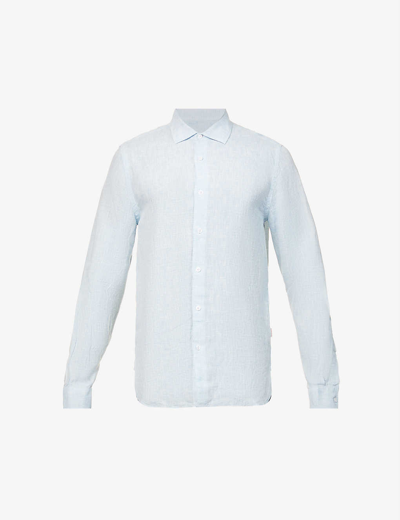 Orlebar Brown Giles Linen Textured Tailored Fit Button Down Shirt In Pale Blue