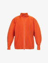 Issey Miyake Arc Pleated Funnel-neck Relaxed-fit Woven Jacket In 33-vermilion Orange