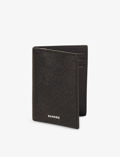 Sandro Logo-embossed Leather Card Holder In Noir / Gris