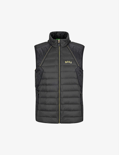Hugo Boss Logo-print Quilted Regular-fit Recycled-polyamide Gilet In Black