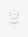 House Of Cb Lafayette Asymmetric Woven Swimsuit In White