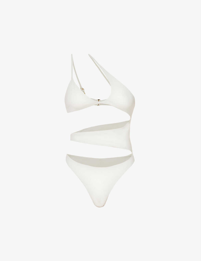 House Of Cb Lafayette Asymmetric Woven Swimsuit In White