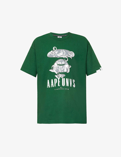 Aape Brand-print Relaxed-fit Cotton-jersey T-shirt In Green