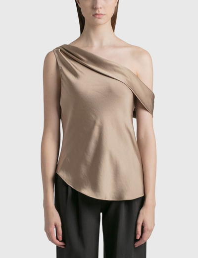 Jonathan Simkhai Lexy Classic Draped One Shoulder Top In Brown