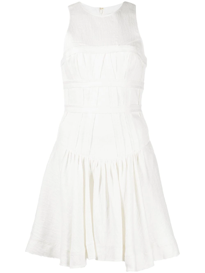 Aje Tidal Panelled Linen-blend Mini Dress In White,black