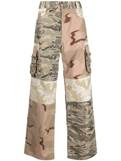 Marine Serre Wide-leg Patchwork Cotton-ripstop And Jacquard Cargo Trousers In Neutrals