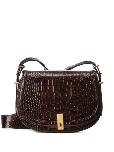 Polo Ralph Lauren Embossed Leather Crossbody Bag In Braun