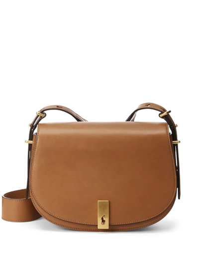 Polo Ralph Lauren Leather Saddle Crossbody Bag In Tan