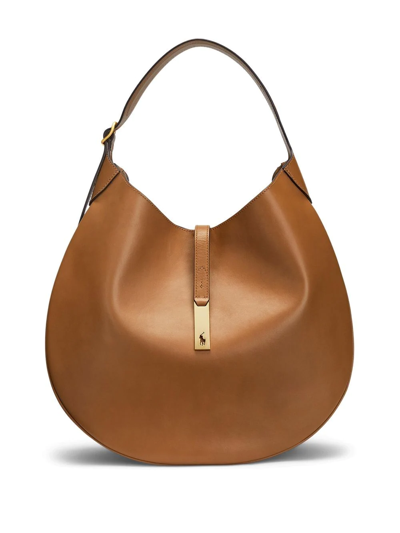 Polo Ralph Lauren Medium Leather Shoulder Bag In Braun
