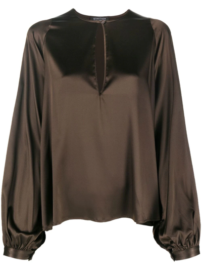 Gianluca Capannolo Long-sleeve Silk Blouse In Braun