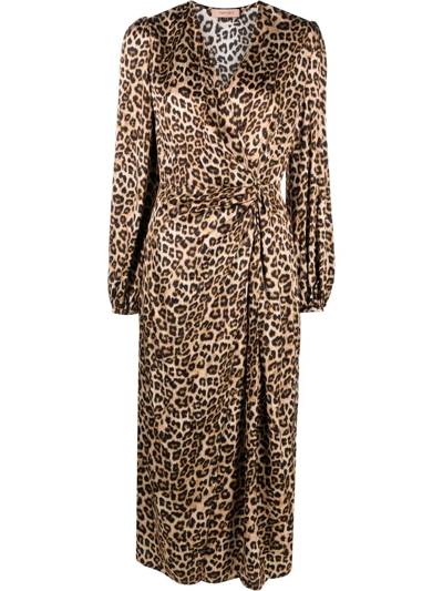 Twinset Leopard-print V-neck Dress In Brown