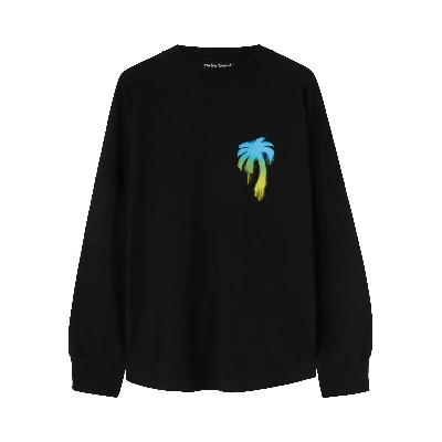 Pre-owned Palm Angels Sprayed Palm Logo Over Tee 'black/green'