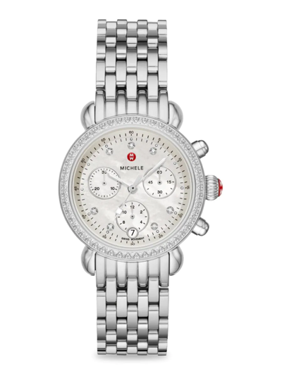 Michele Women's 36mm Csx Stainless Steel & Diamond Chronograph Watch In Sapphire