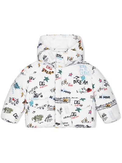 Dolce & Gabbana Babies' Nylon Down Jacket With Dg Rock Print In Multicolor
