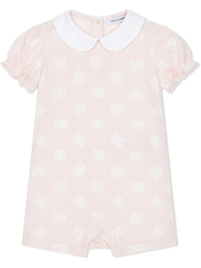 Dolce & Gabbana Babies' Logo-print Short-sleeve Romper In Pink