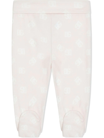 Dolce & Gabbana Babies' Ruffle-cuff Logo Trousers In Pink