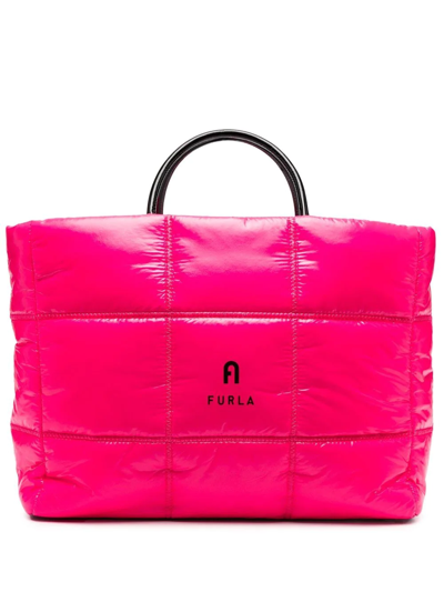Furla Quilted Padded Tote Bag In Pink