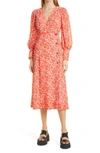GANNI ABSTRACT FLORAL LONG SLEEVE CREPE DRESS