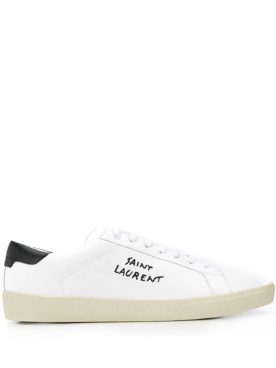 Saint Laurent Logo Leather Low-top Trainers In White