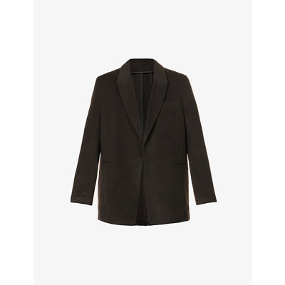 Frenckenberger Peak Lapels Brushed Cashmere Blazer In Black Olive