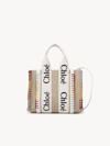 Chloé Woody Small Leather-trimmed Linen-canvas Tote In Blanc