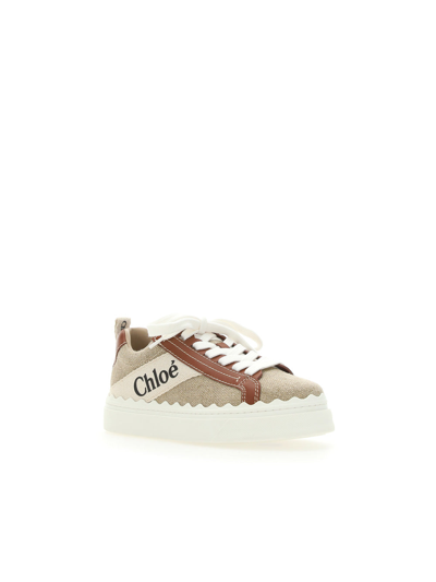 Chloé Kids Round Toe Lace In White - Brown 1