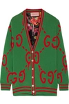 GUCCI Reversible wool-jacquard and printed silk-twill cardigan